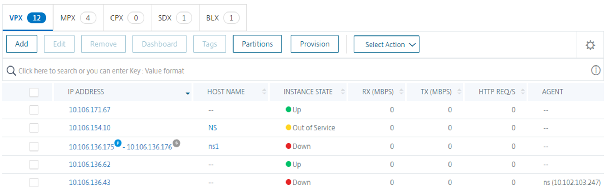 Afficher les instances NetScaler
