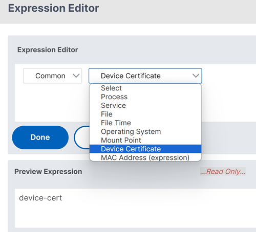 Select device certificate