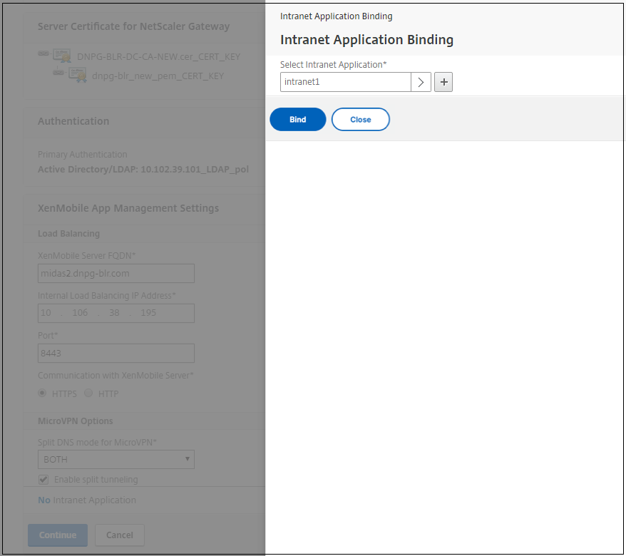 Add intranet application binding