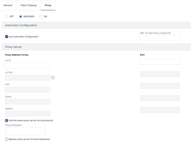 Proxy settings