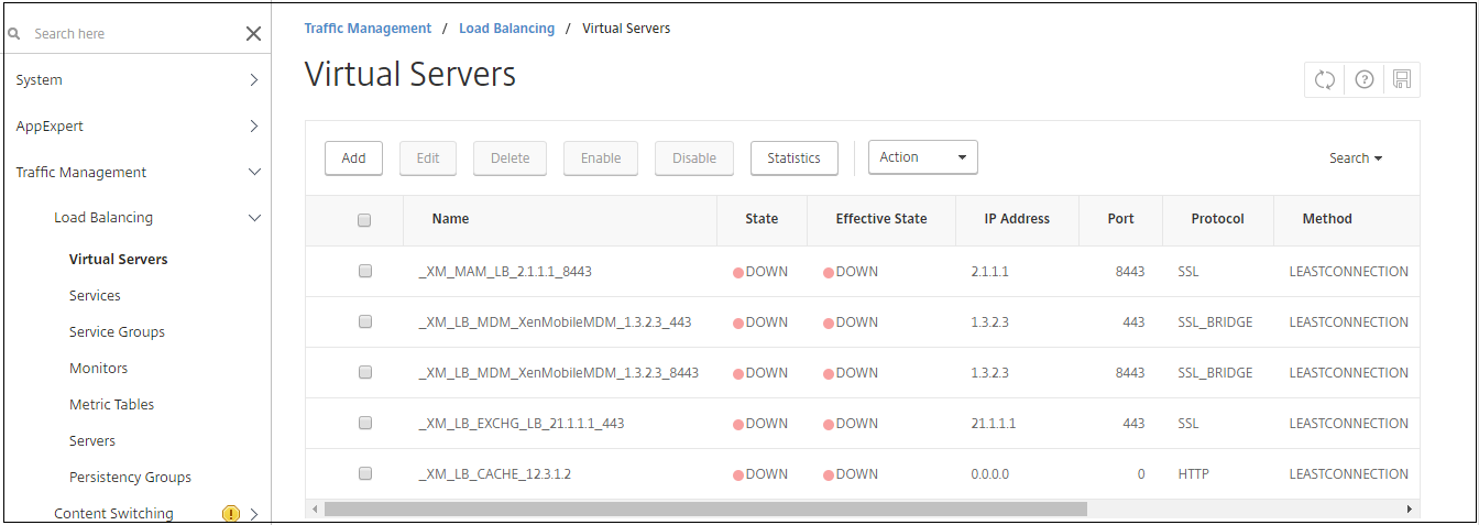 Virtual servers page