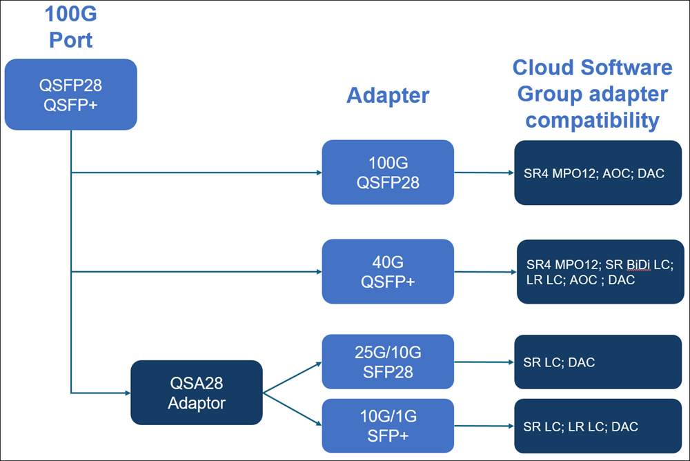 100G port transceiver mapping