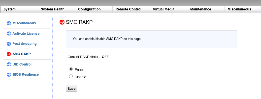 启用或禁用 RAKP
