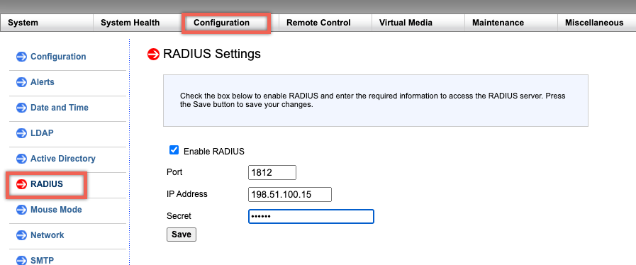 Configure RADIUS on LOM