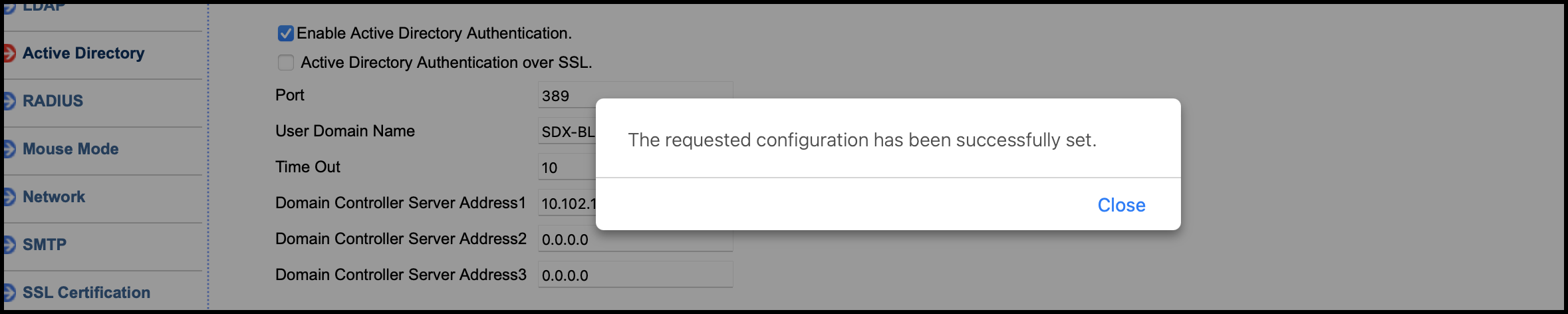 Save Active Directory settings