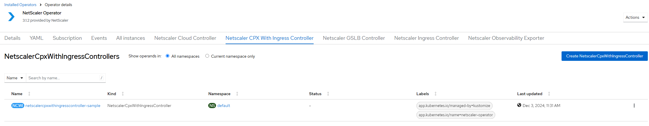 deploy CPX with Ingress Controller deployed