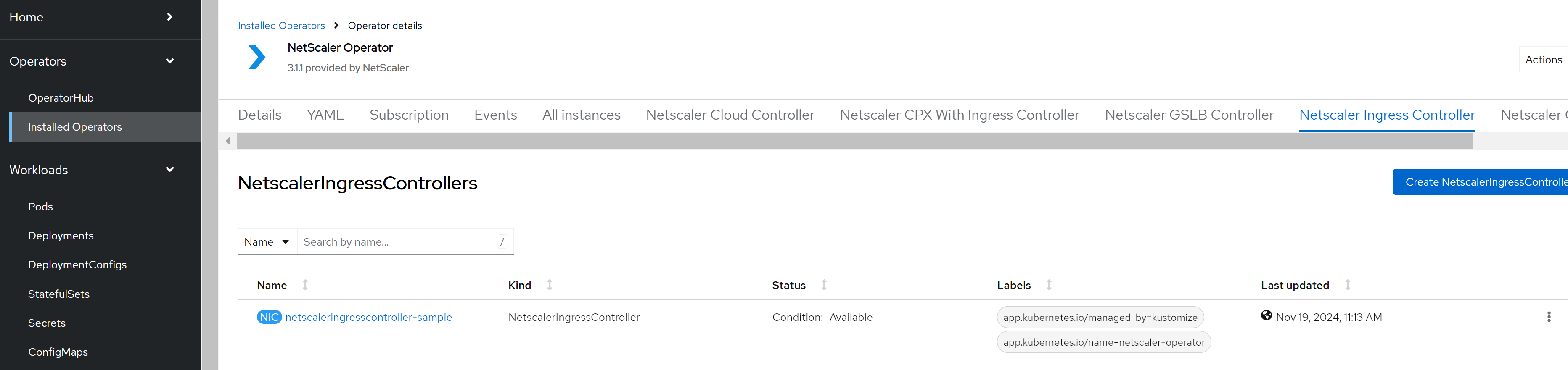 NetScaler NetScaler Ingress Controller Instance