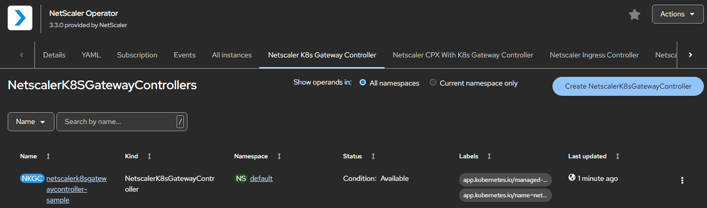 NetScaler Kubernetes Gateway Collector YAML definition