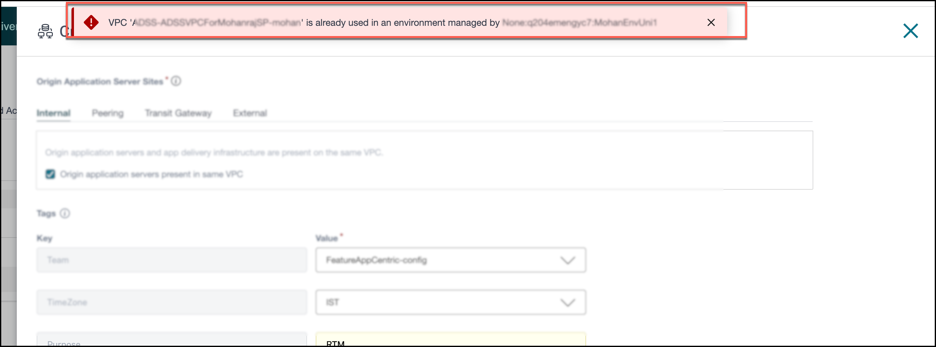 Azure VPC already in use