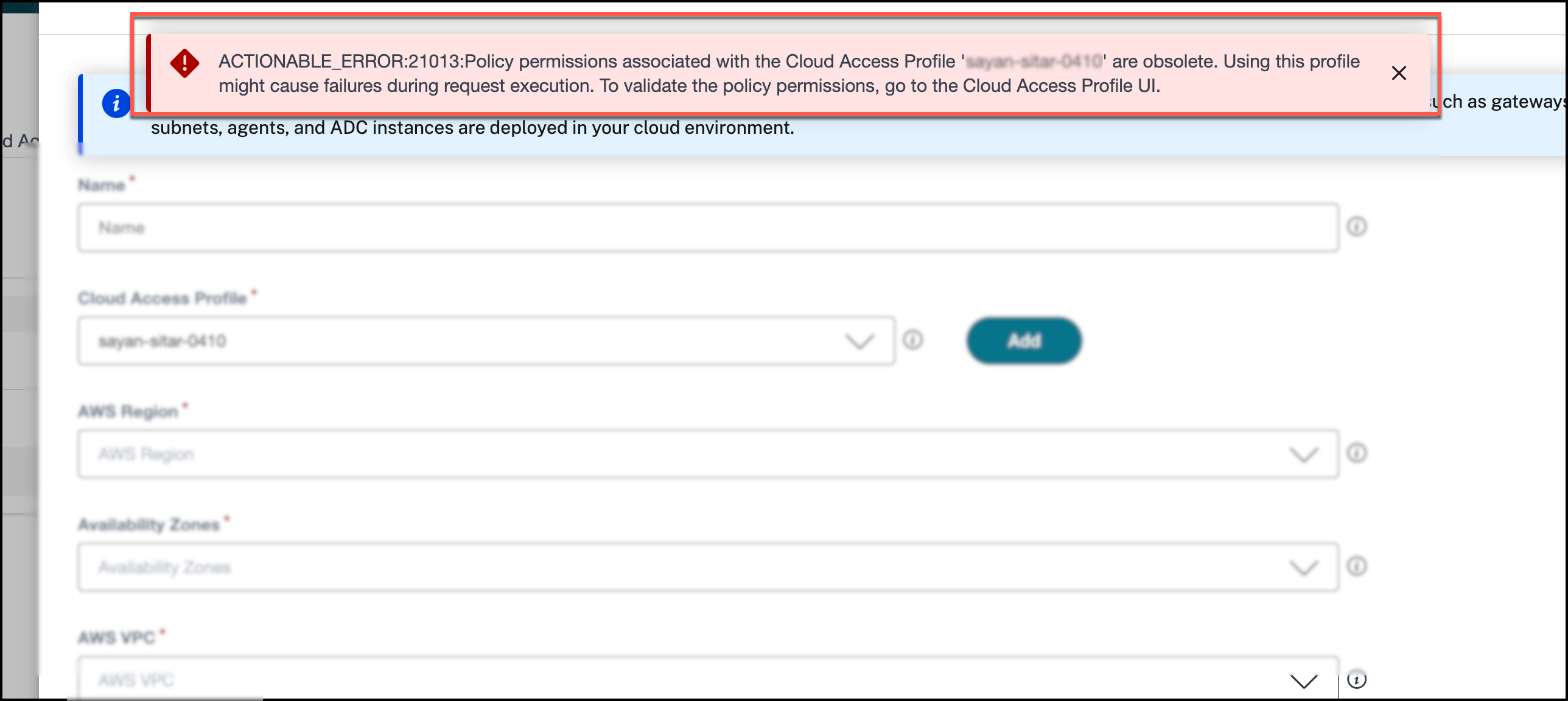 AWS cloud access profile mismatch