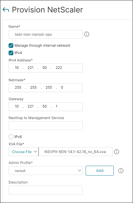 Create a NetScaler instance