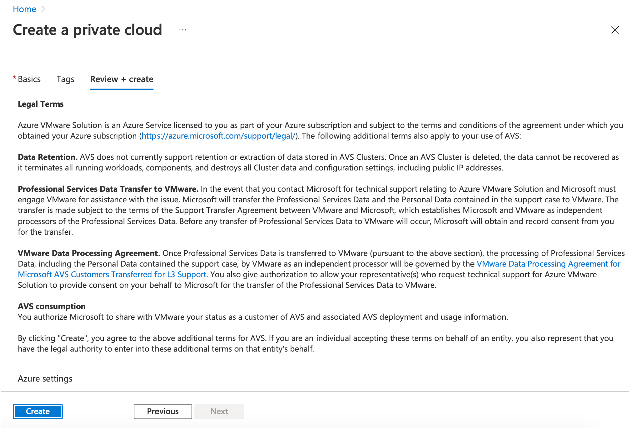 Private Cloud-Einstellungen überprüfen