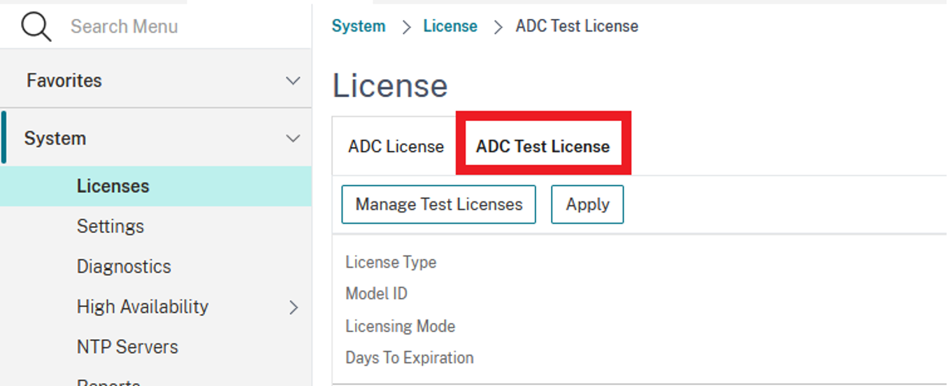 Licence de test ADC