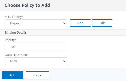 Click to add a policy for LDAP authentication