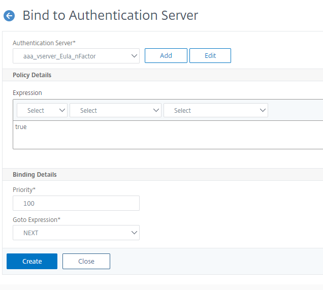 Bind the nFactor flow to authentication virtual server