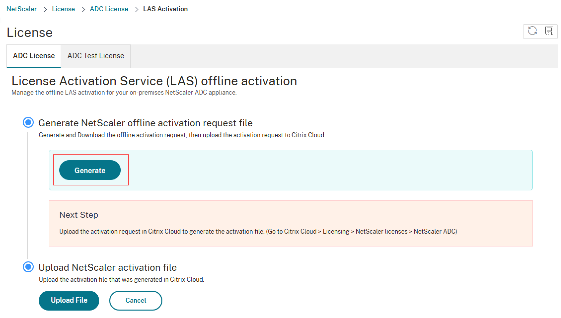 Generate NetScaler offline activation request file