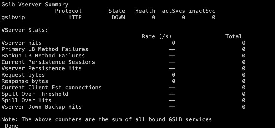 GSLB virtual server stats CLI