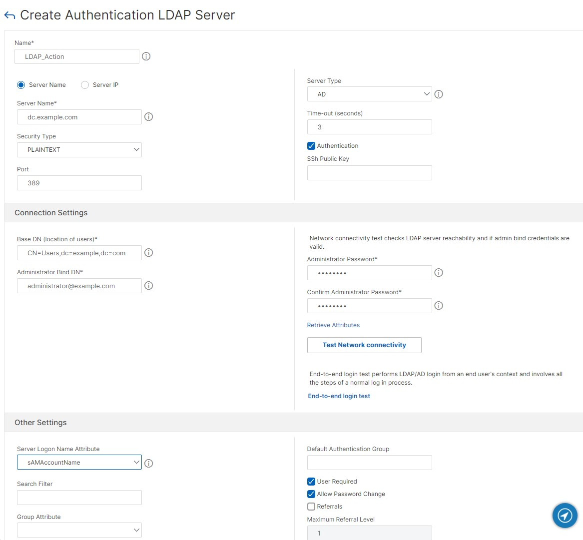 Screenshot of LDAP configuration