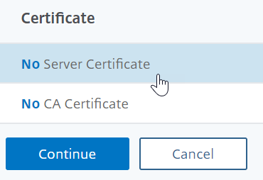 Écran Server certificate