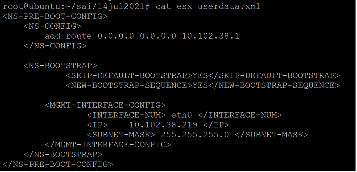 Preboot user data for ESX