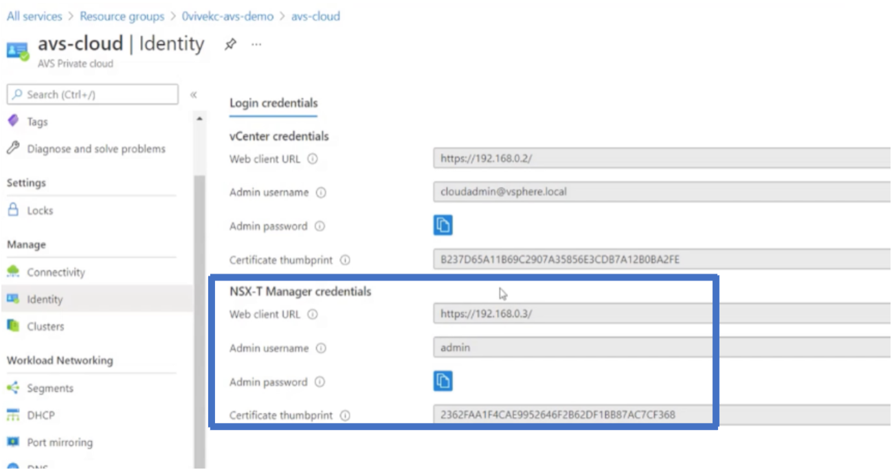 Informations d'identification NSX-T Manager