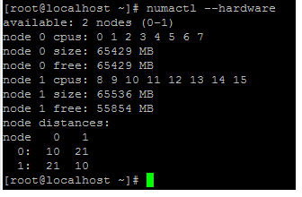 numactl 硬件命令的输出
