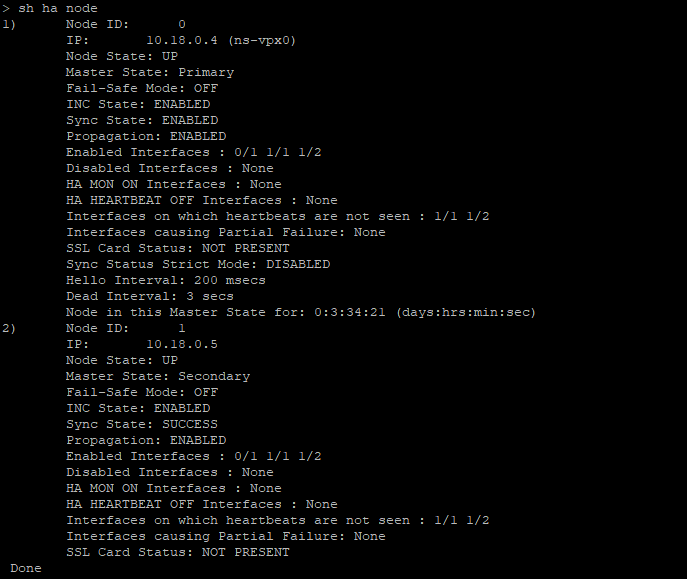 Show ha node CLI on the primary node of ALB