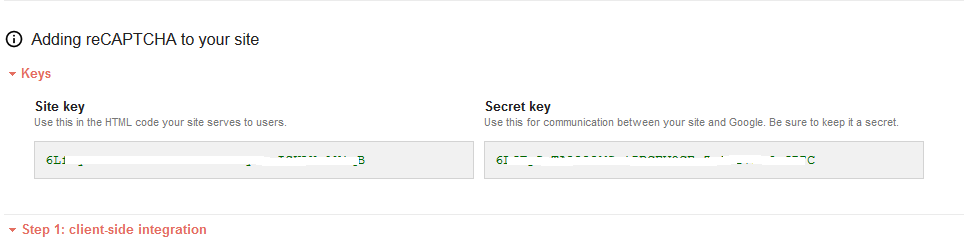 Site key and secret key