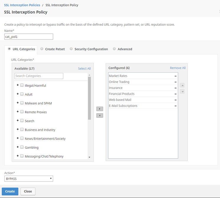 SSL interception policy bypass