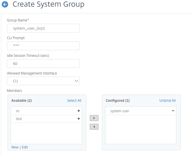 在 NetScaler GUI 上创建系统用户组进行用户身份验证