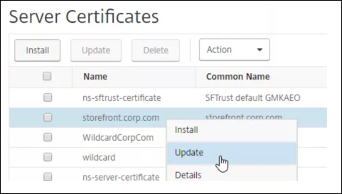 Certificado de servidor de actualización