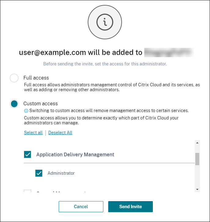 Inviter des utilisateurs avec un accès personnalisé à NetScaler ADM