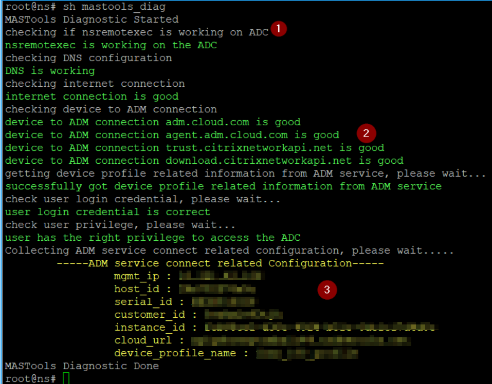 Diagnostic results for no issues ADC instance