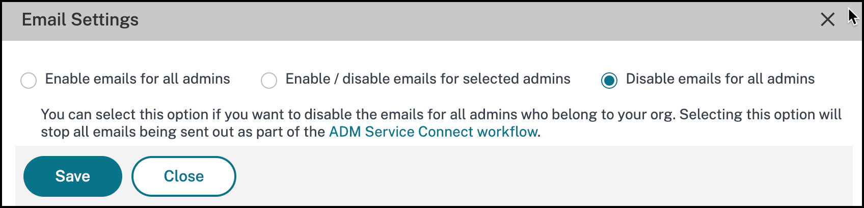 Disable Admin Emails