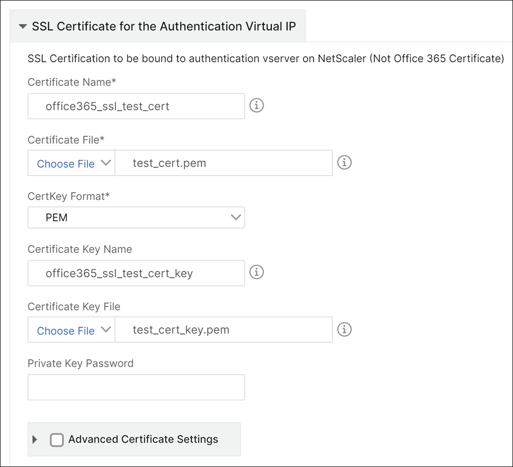 Certificado SSL para la IP virtual de autenticación