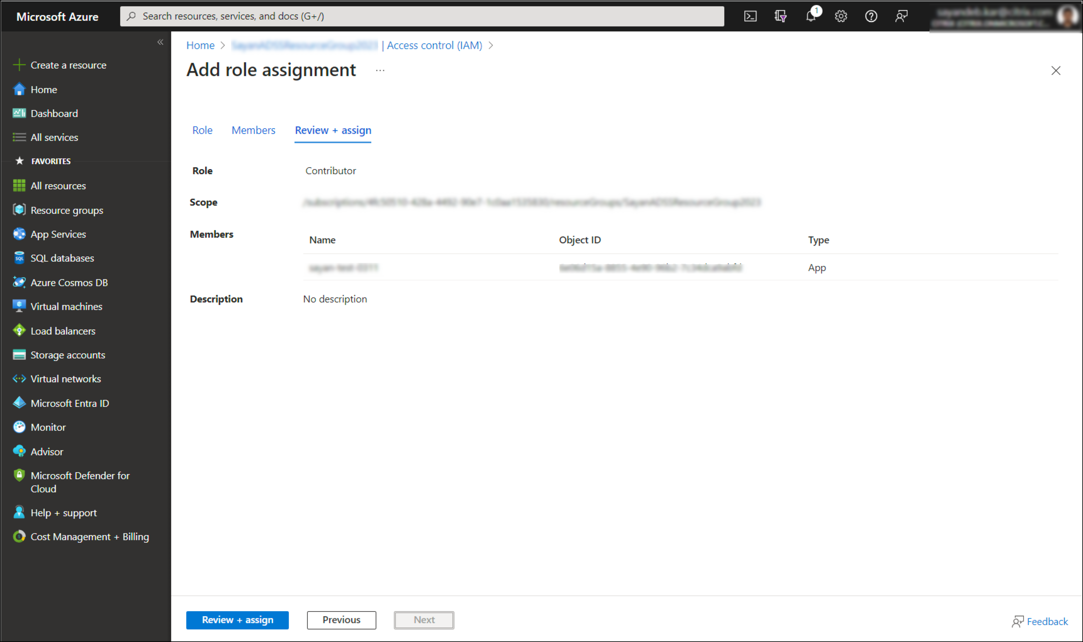 Assign role permission in Microsoft Azure