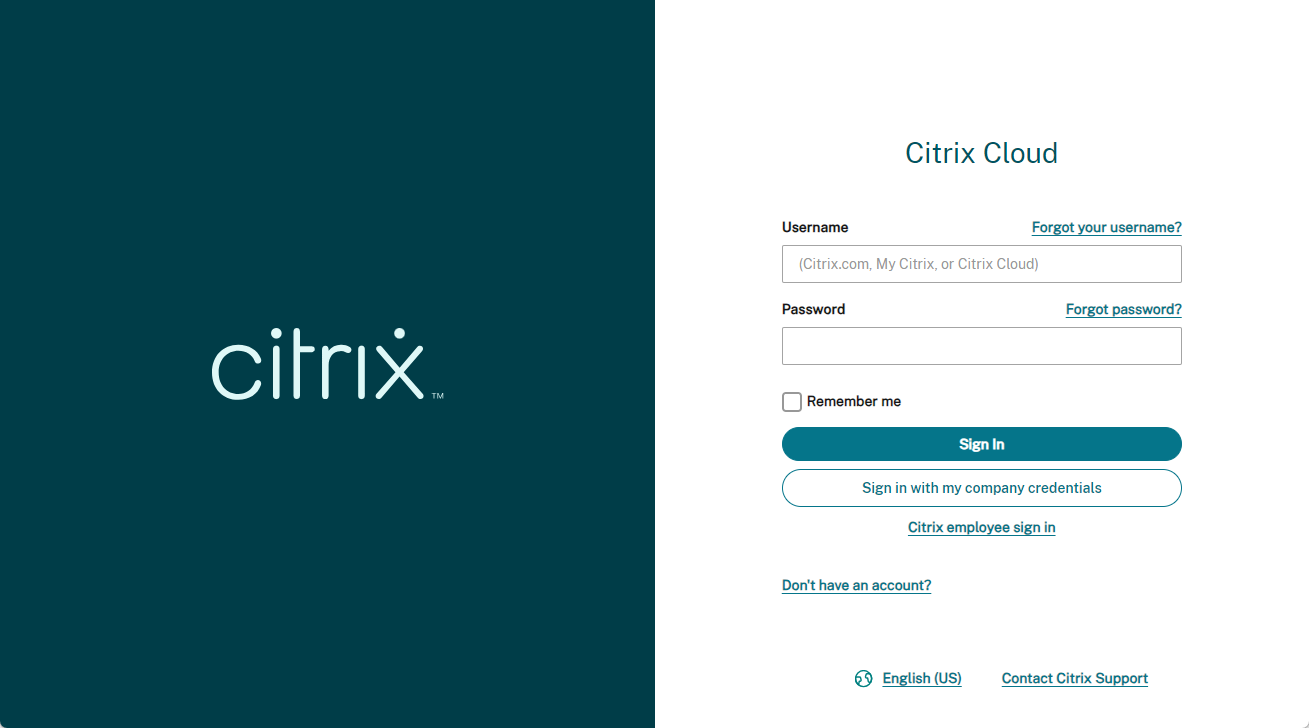 Anmeldeseite von Citrix Cloud