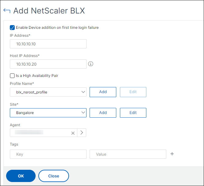 Hinzufügen der eigenständigen NetScaler BLX-Instanz zu NetScaler ADM