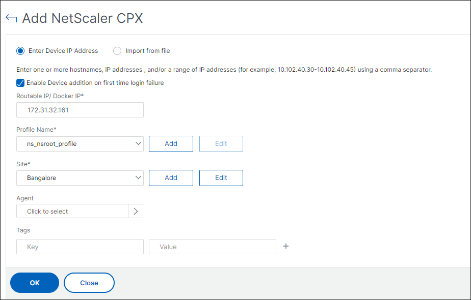 Fügen Sie NetScaler CPX hinzu