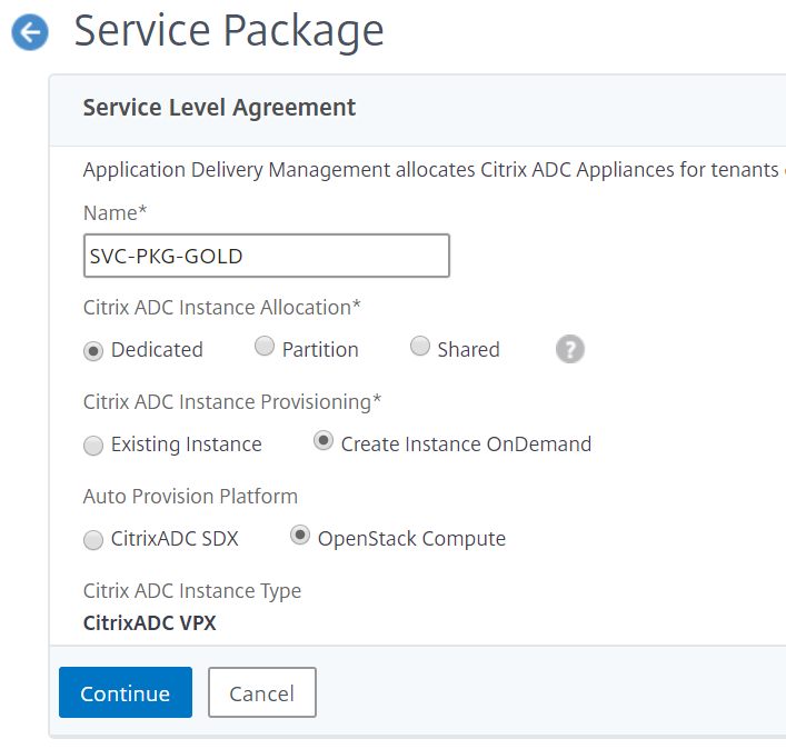 Service Package - Allocation d'instance dédiée
