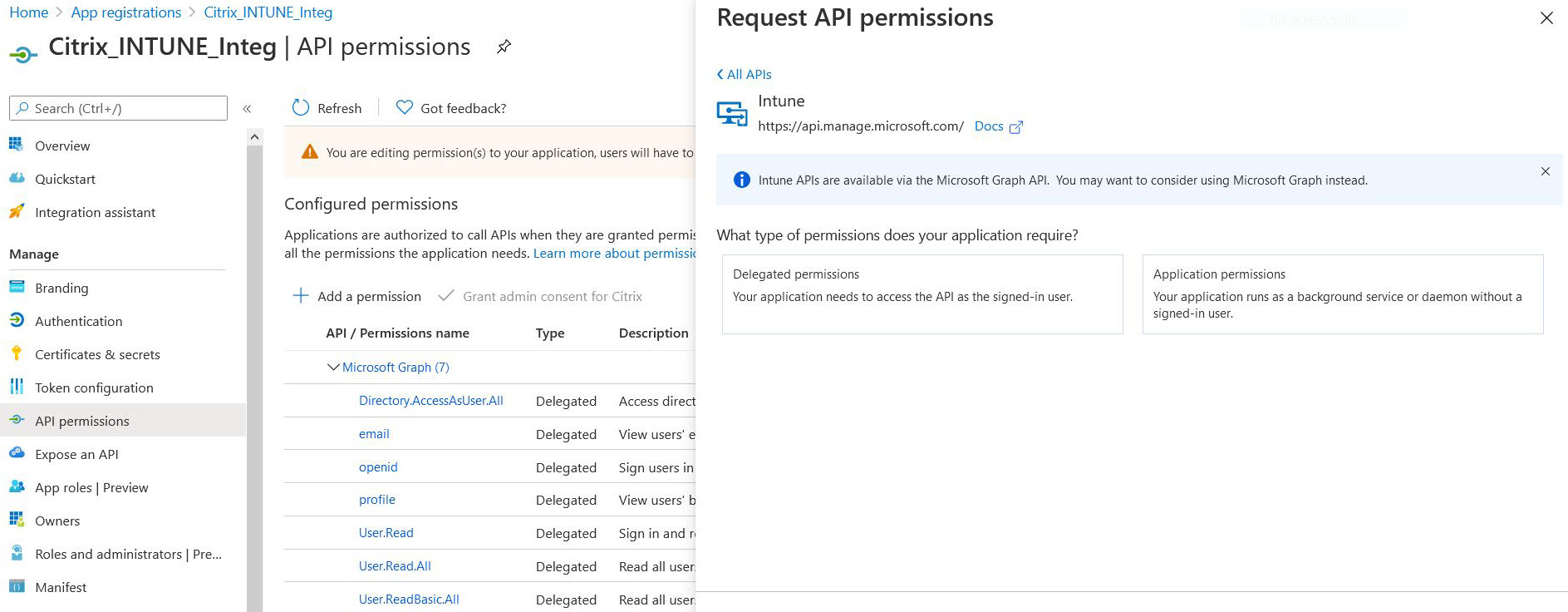 API permission for Intune