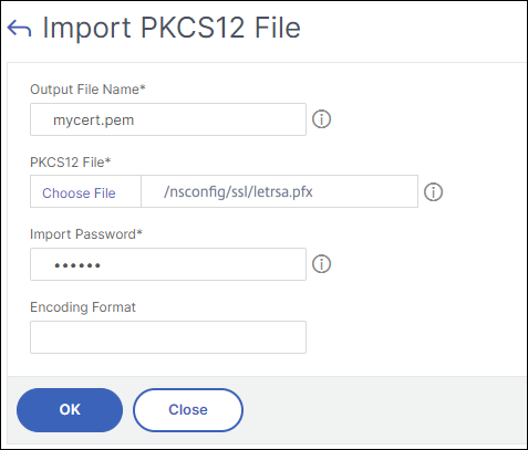 Certificate import details 