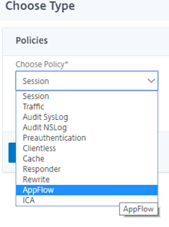 Select AppFlow policy page