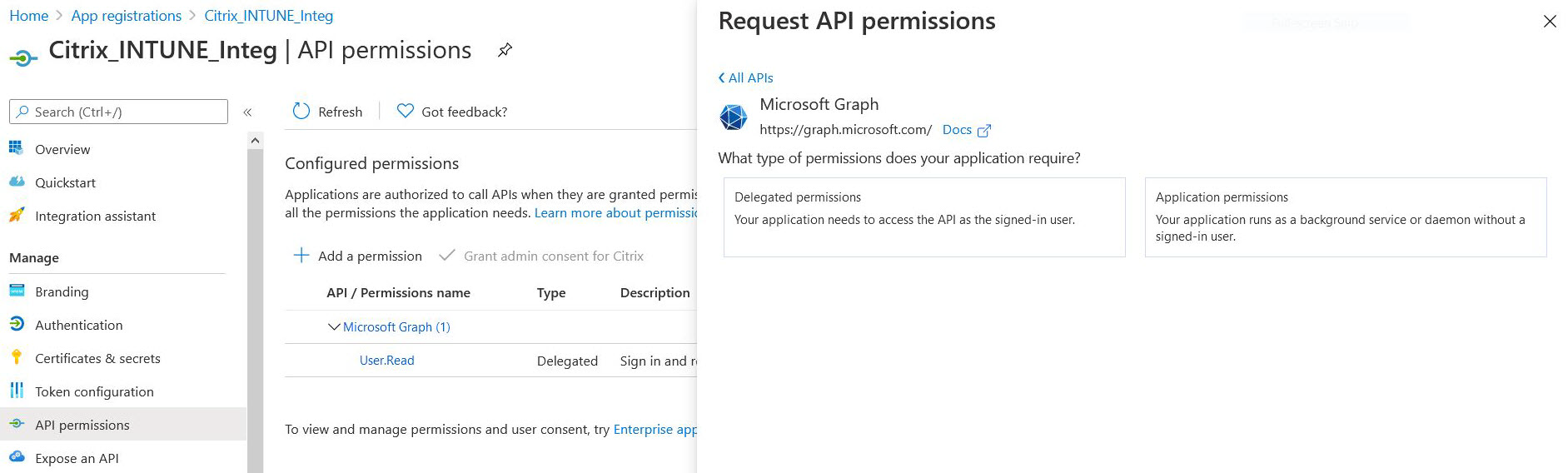 API permission for MS graph