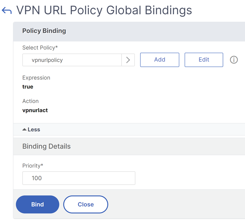 バインド VPN URL ポリシー