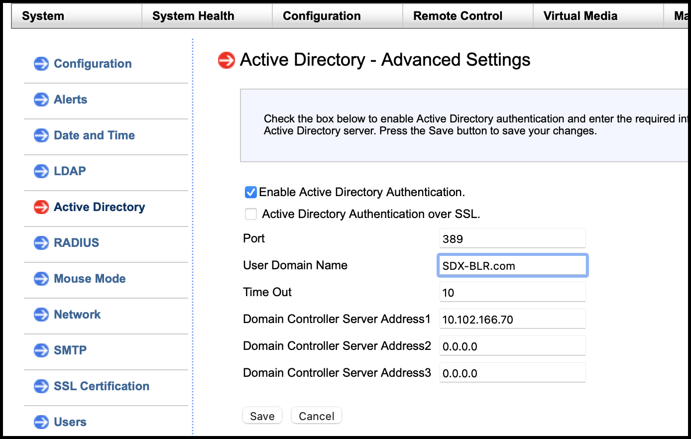 Type values for Active Directory settings