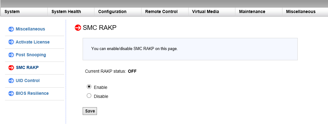 Enable or disable RAKP