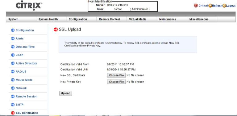 Install certificate key using LOM step 2