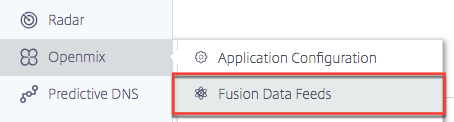 Fusion Data Feeds menu