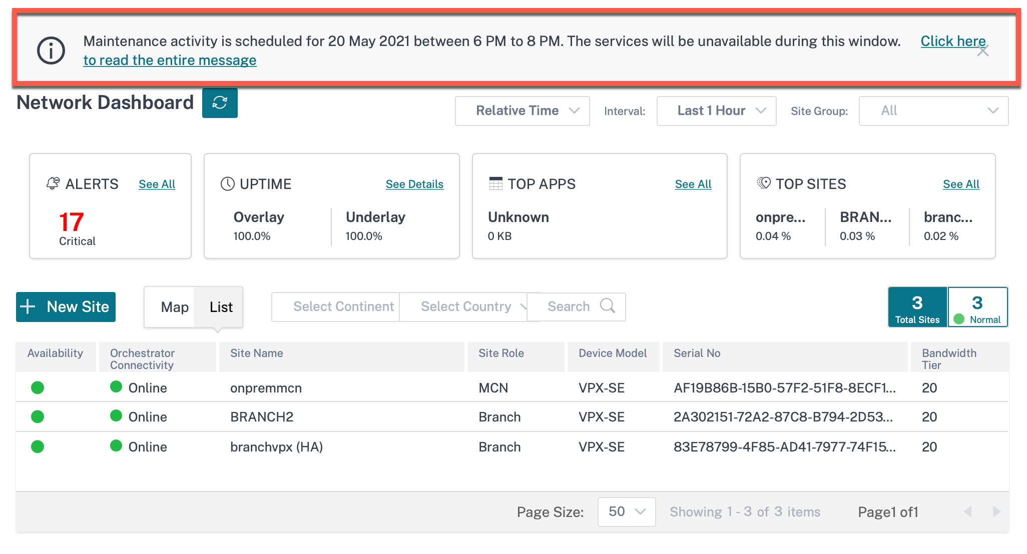 Customer view of announcement